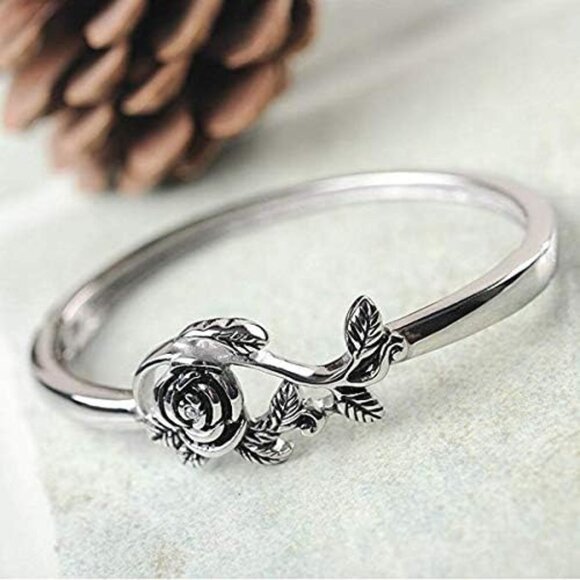 Women's Tiny Rose Flower Silver Ring Stacking Minimalist Personalized - Picture 3 of 8
